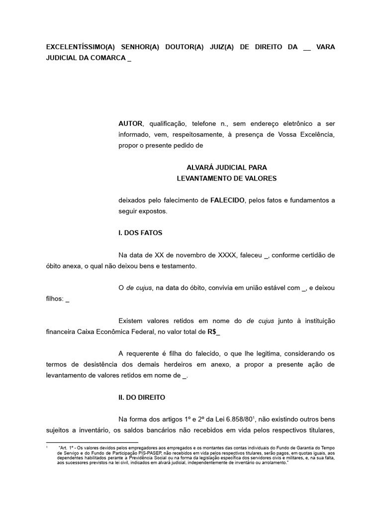 Modelo - Alvará Judicial | PDF | Justiça | Crime e Violência