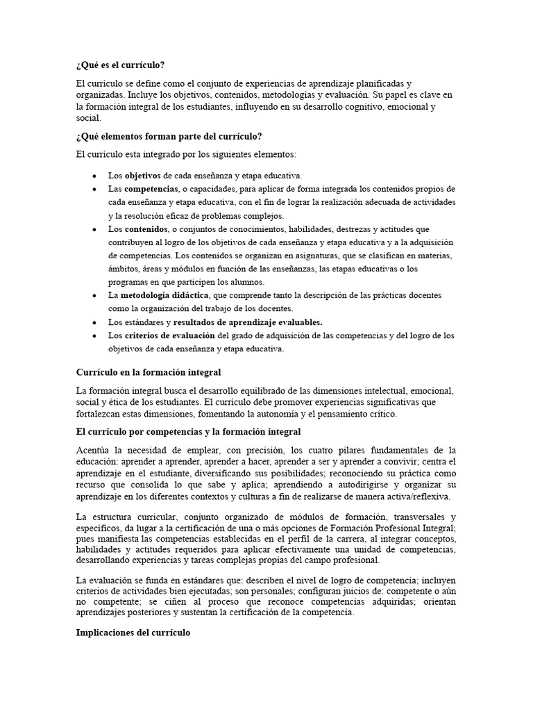 Elementos Clave del Currículo Educativo | PDF | Plan de estudios ...