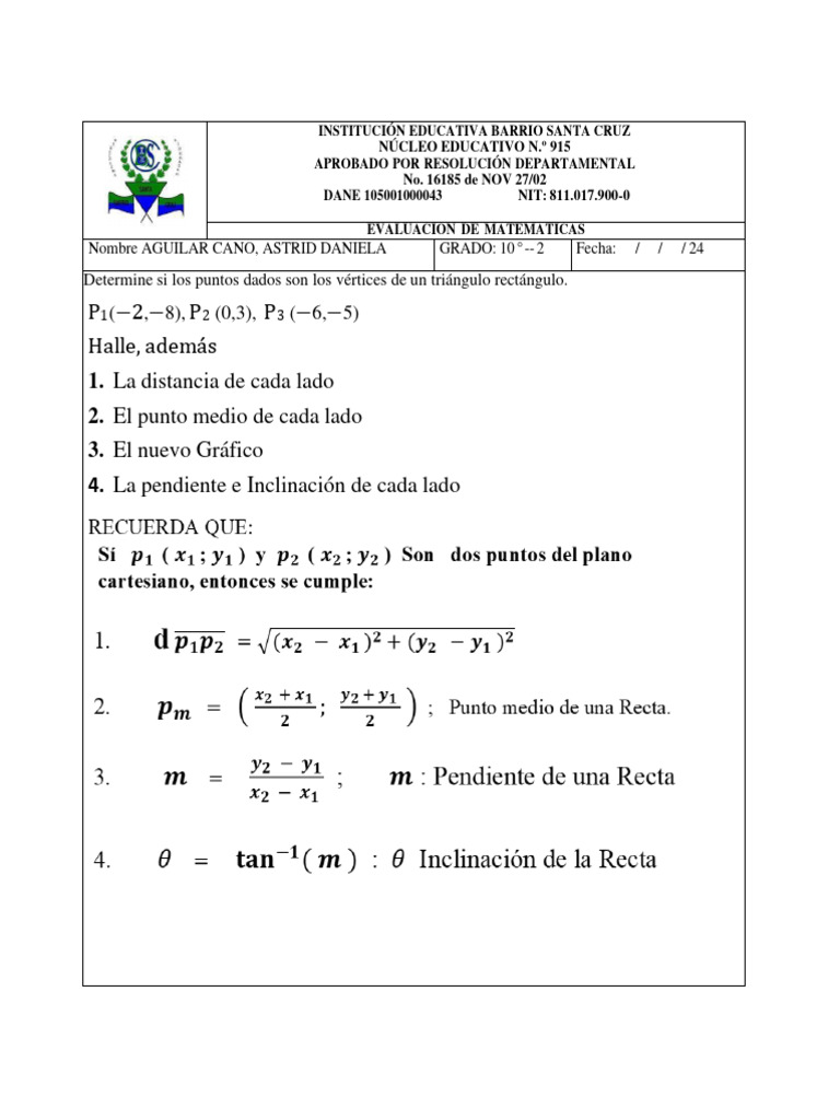 Evaluacion geometria analitica grado 10 ieb santa cruz 2024 2 1