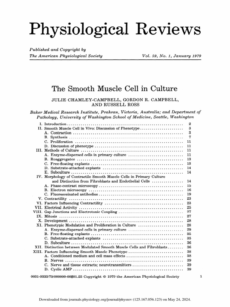 Chamley Campbell Et Al 1979 The Smooth Muscle Cell in Culture ...