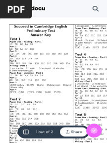 Answer KEY (TEST 1-5) - Succeed in Cambridge English Preliminary Test Answer Key Test 1 Paper One - Studocu