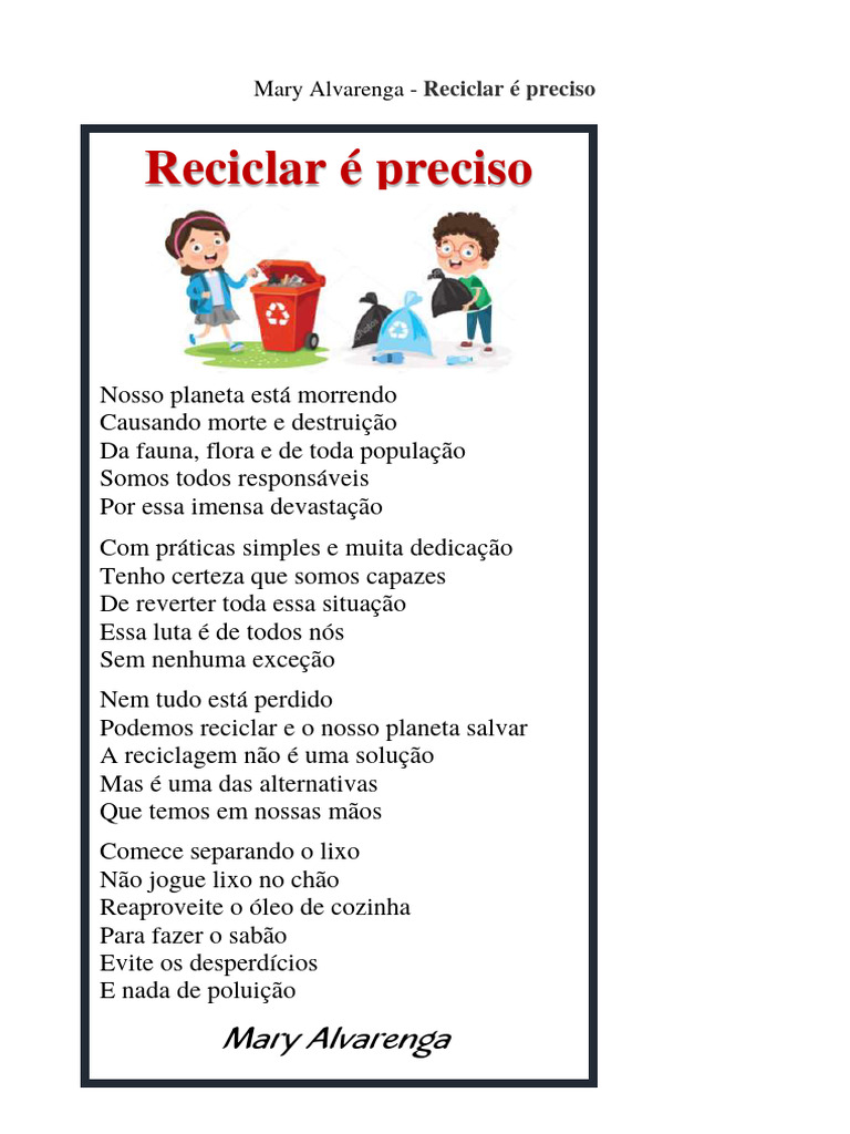 Poema sobre Reciclagem e Sustentabilidade | PDF