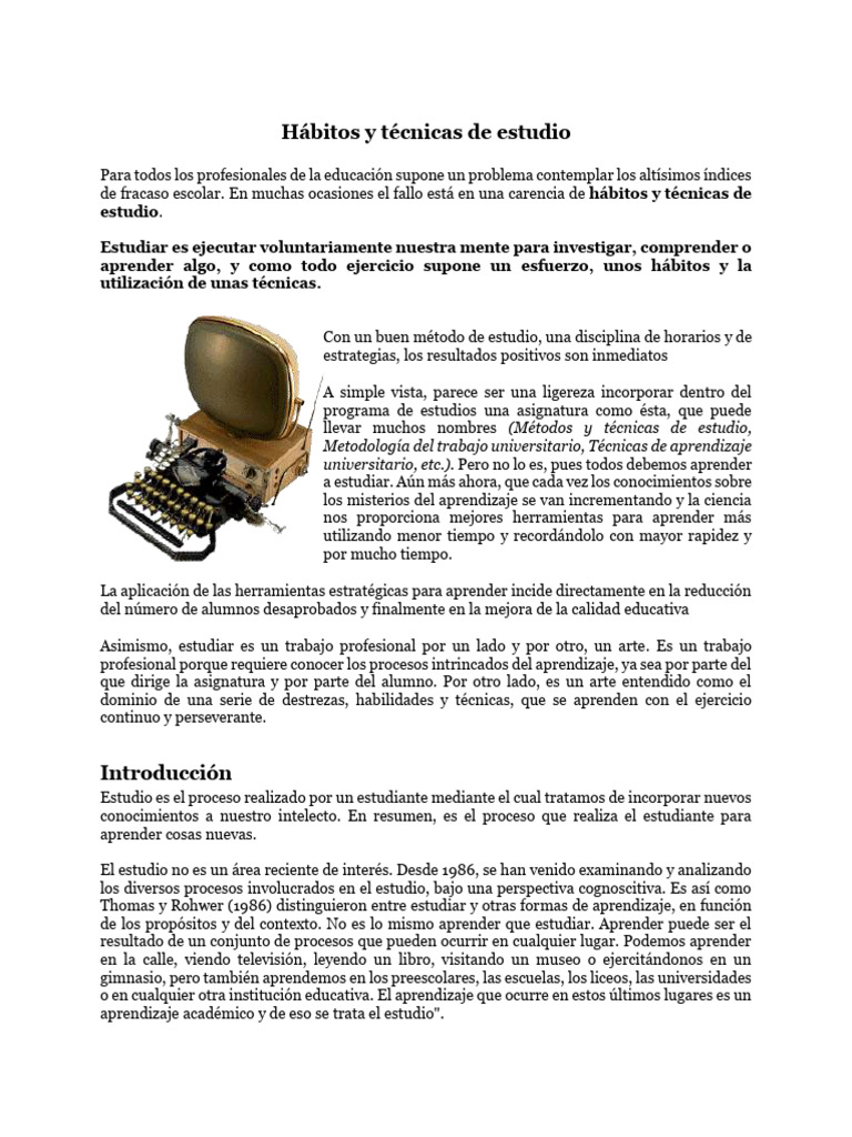 Hábitos y Técnicas de Estudio | PDF | Aprendizaje | Habilidades de estudio