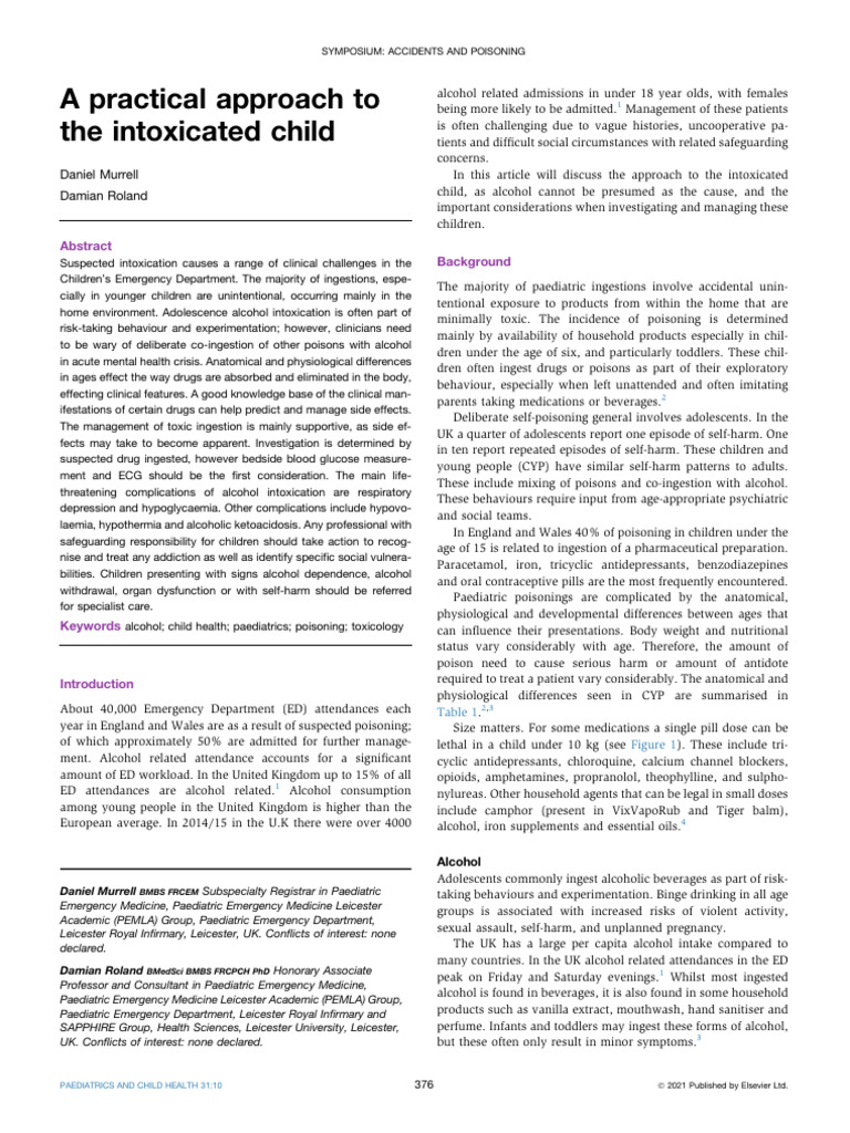 Managing Intoxicated Children in ED | PDF | Alcohol Intoxication | Medicine