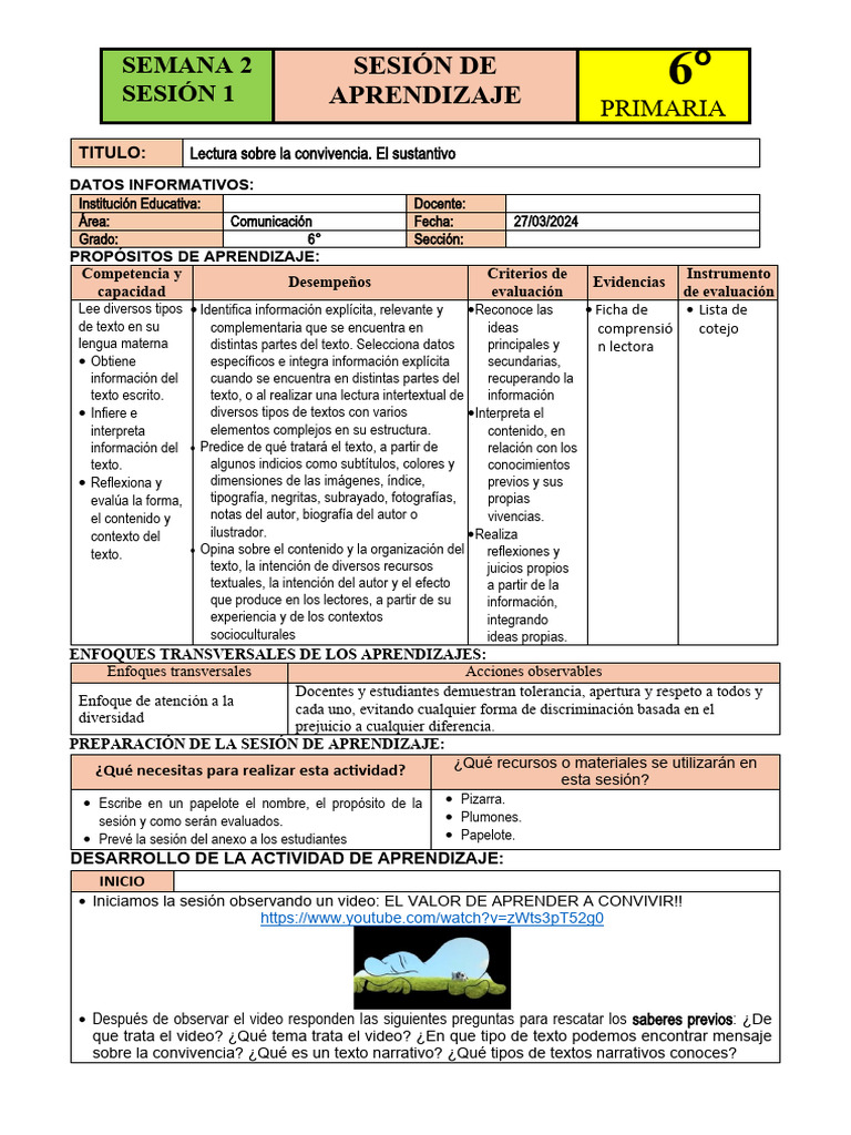 Semana 2 - 6to Grado 2024 | PDF | Evaluación | Aprendizaje