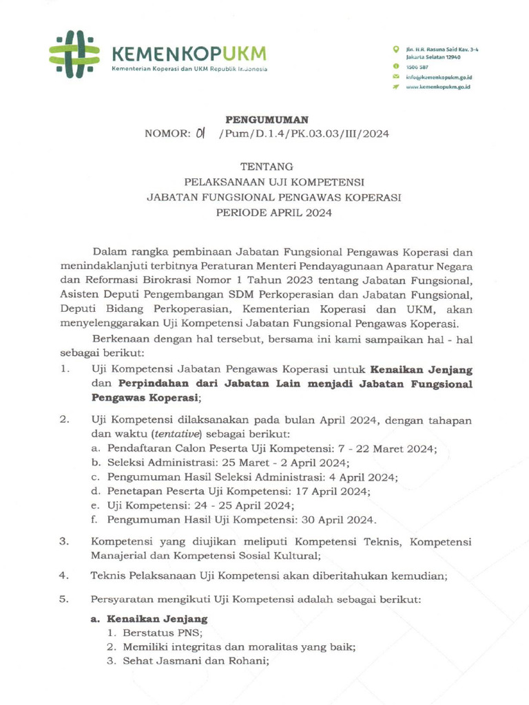 01 Pengumuman Pelaksanaan Uji Kompetensi Jabatan Fungsional Pengawas