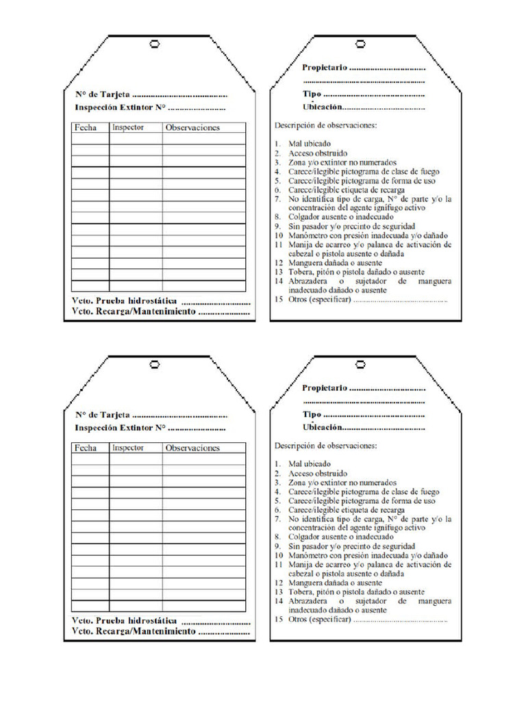 Tarjeta de Inspeccion de Extintores | PDF