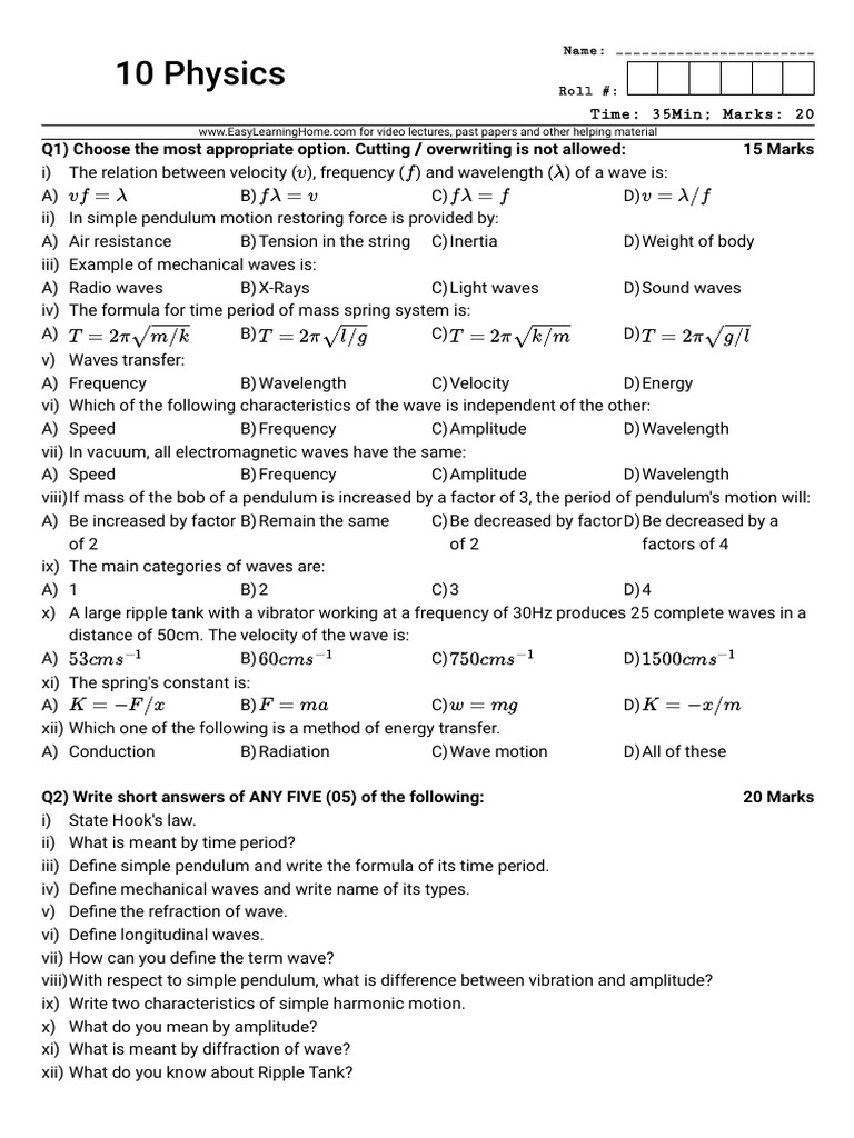 10 physics test maker pdf waves wavelength