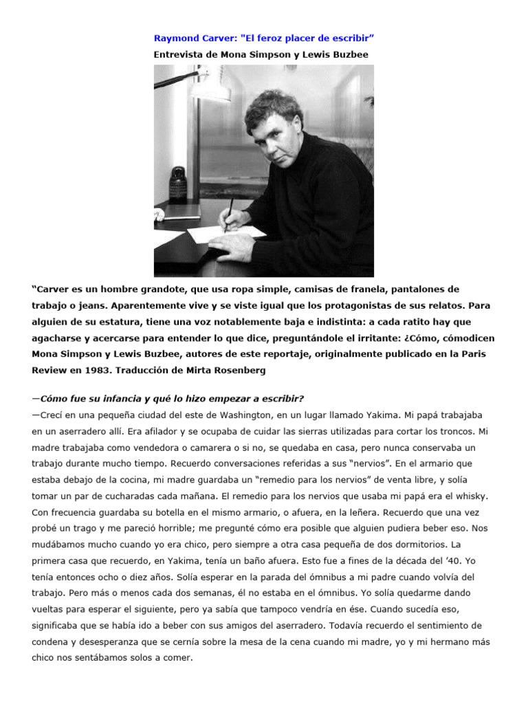 Raymond Carver PDF Escritores Anton Chekhov