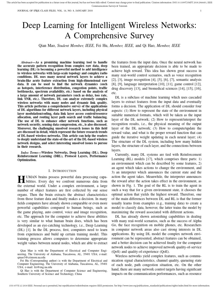 Deep Learning in Wireless Networks Survey | PDF | Machine Learning ...