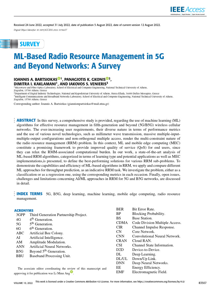 ML-Based Radio Resource Management in 5G and Beyond Networks A Survey ...