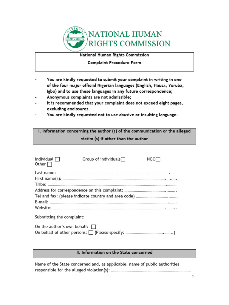 NHRC Complaint Submission Guidelines | PDF | Social Ethics | Government