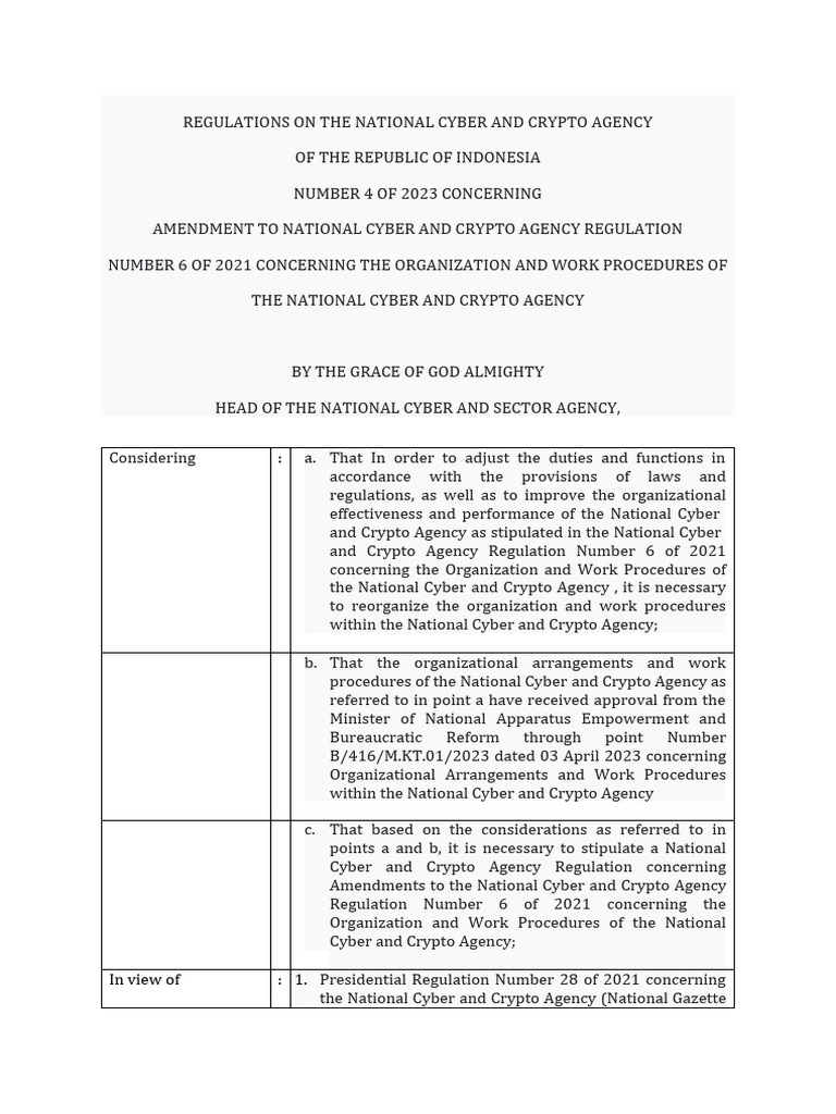 REGULATIONS ON THE NATIONAL CYBER AND CRYPTO AGENCY-eng | PDF |  Cryptocurrency | Human Resources