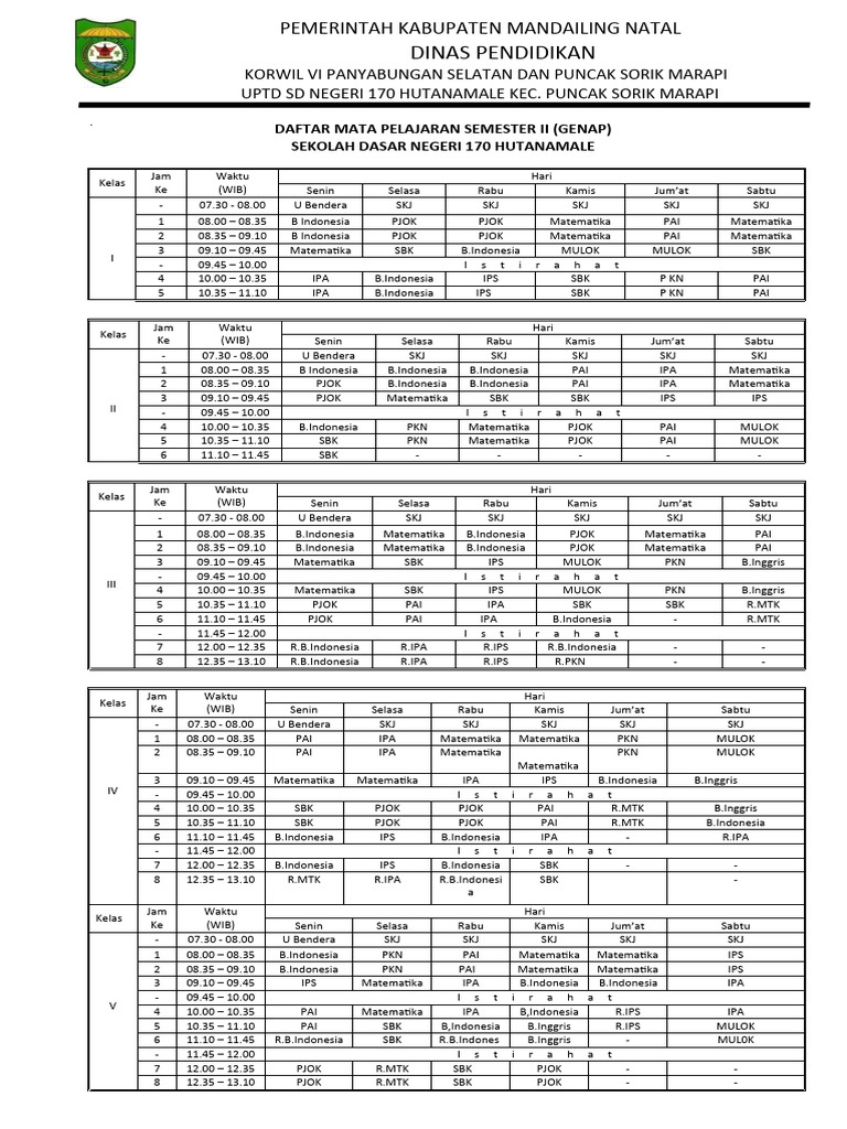 Roster Pelajaran 170 | PDF