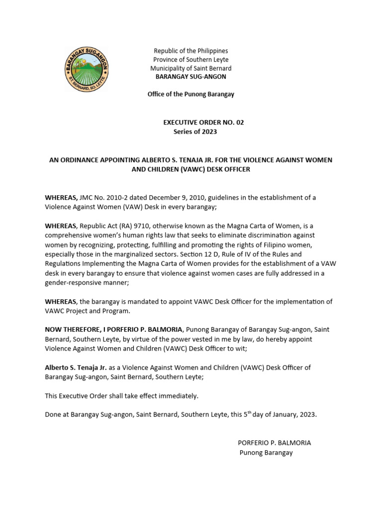 Appointment of VAWC Desk Officer 2023 | PDF | Social Ethics | Human Rights