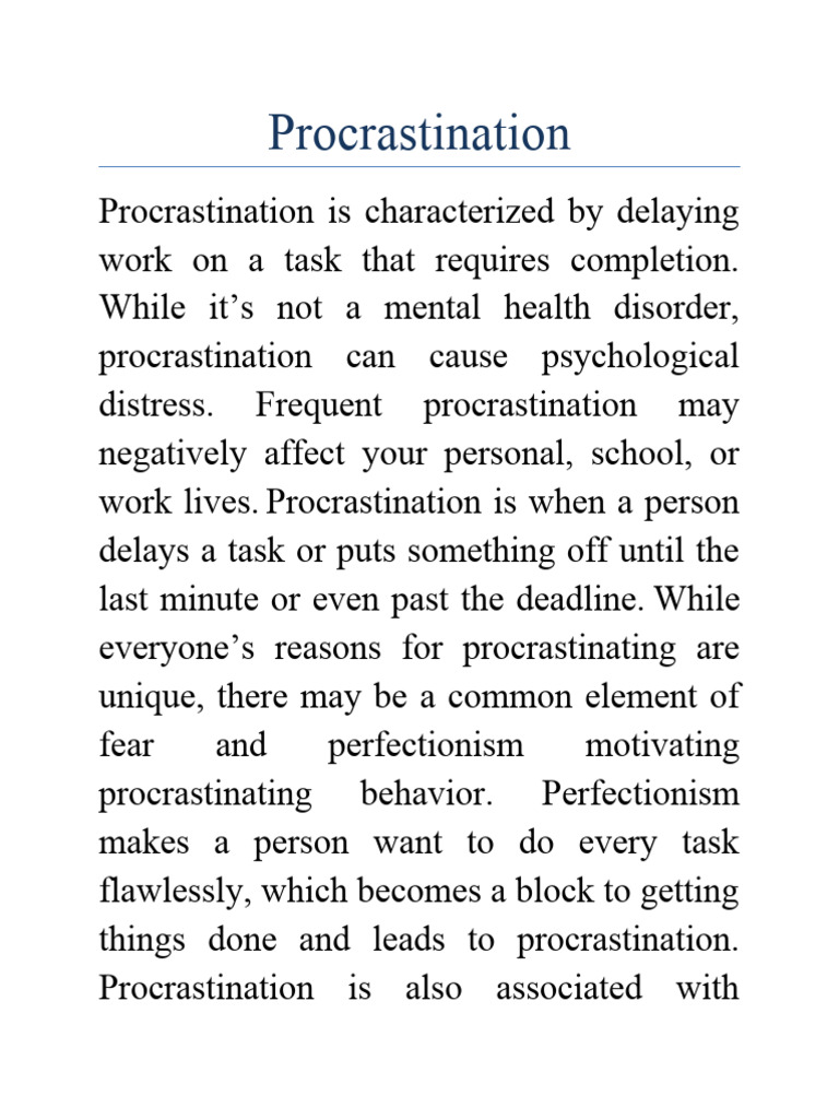Article On Procrastination | PDF | Professional Skills | Procrastination