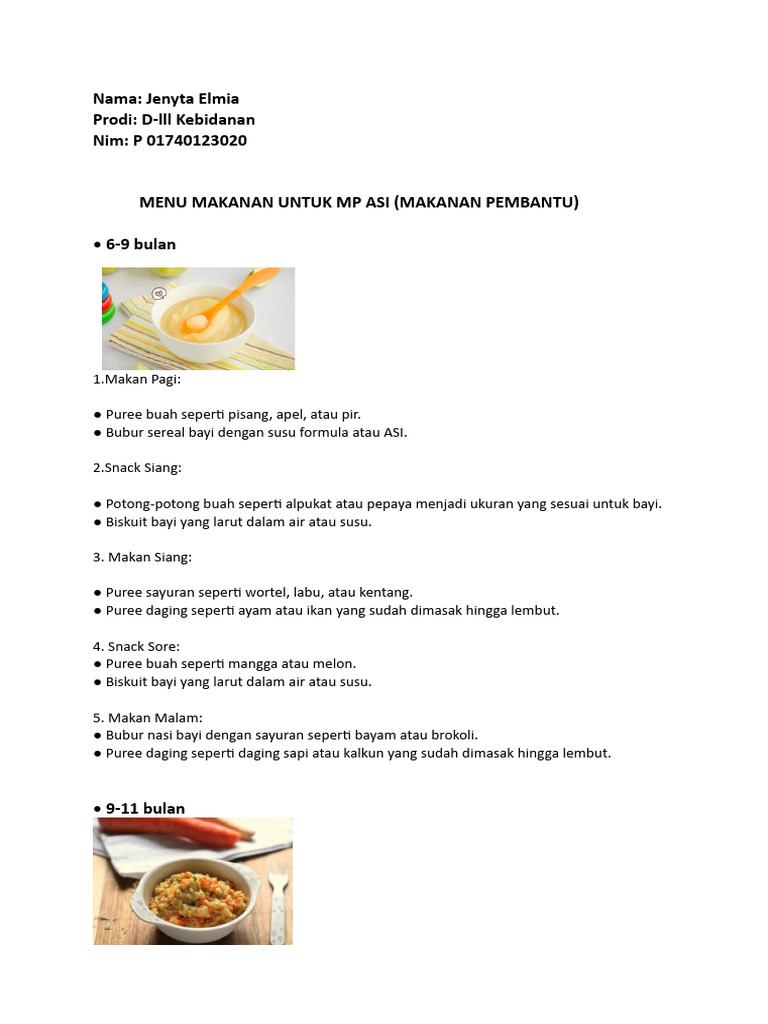 Menu MP ASI untuk Bayi 6-23 Bulan | PDF | Memasak, Makanan, & Anggur