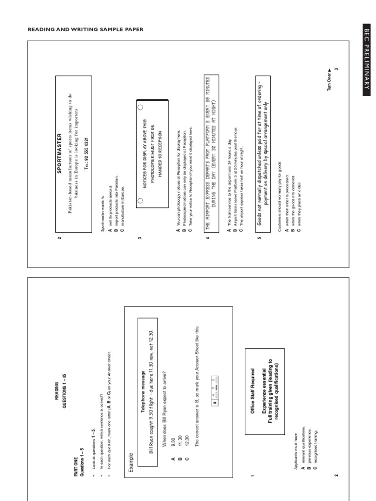 Sample Paper Reading Writing BEC P PDF Books Business