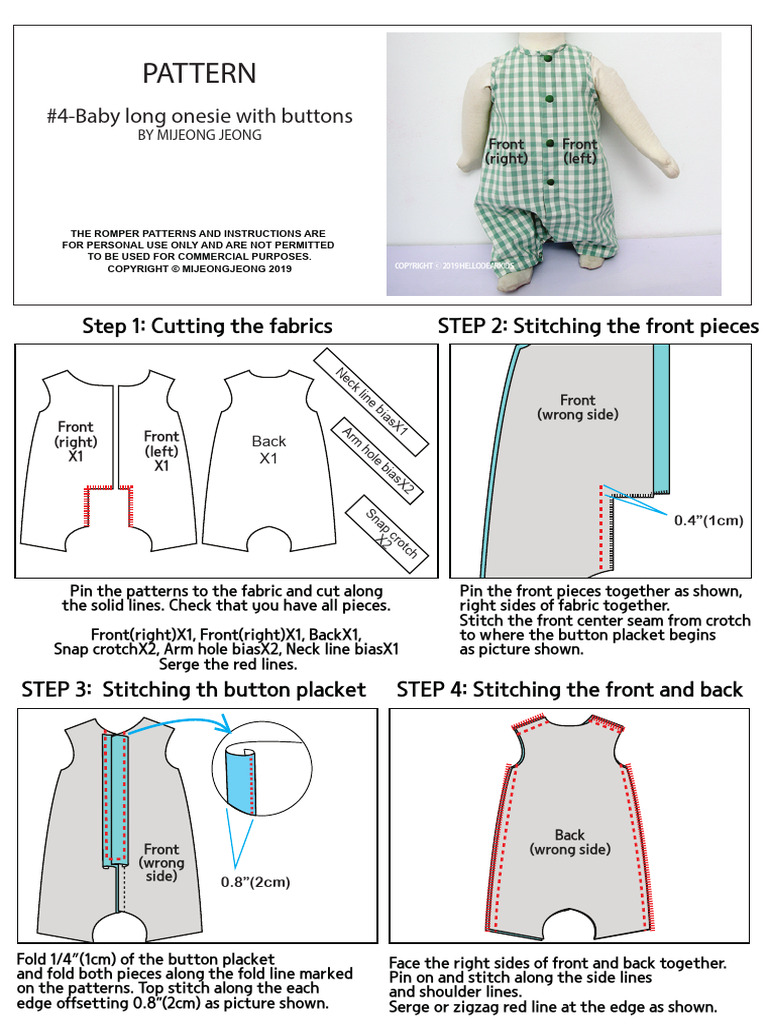 Tutorial#4-Baby Long Onesie With Buttons | PDF | Seam (Sewing) | Fashion