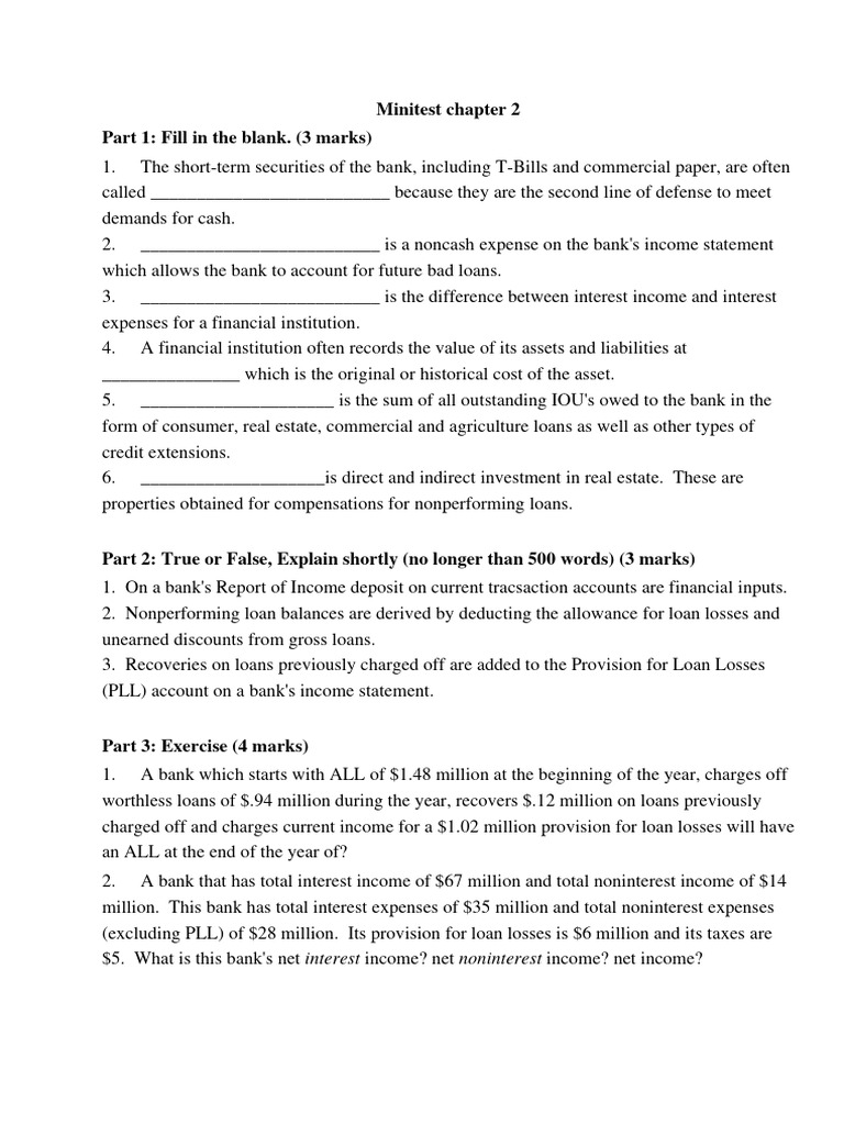 Minitest Chapter 2: Banking Concepts Quiz | PDF