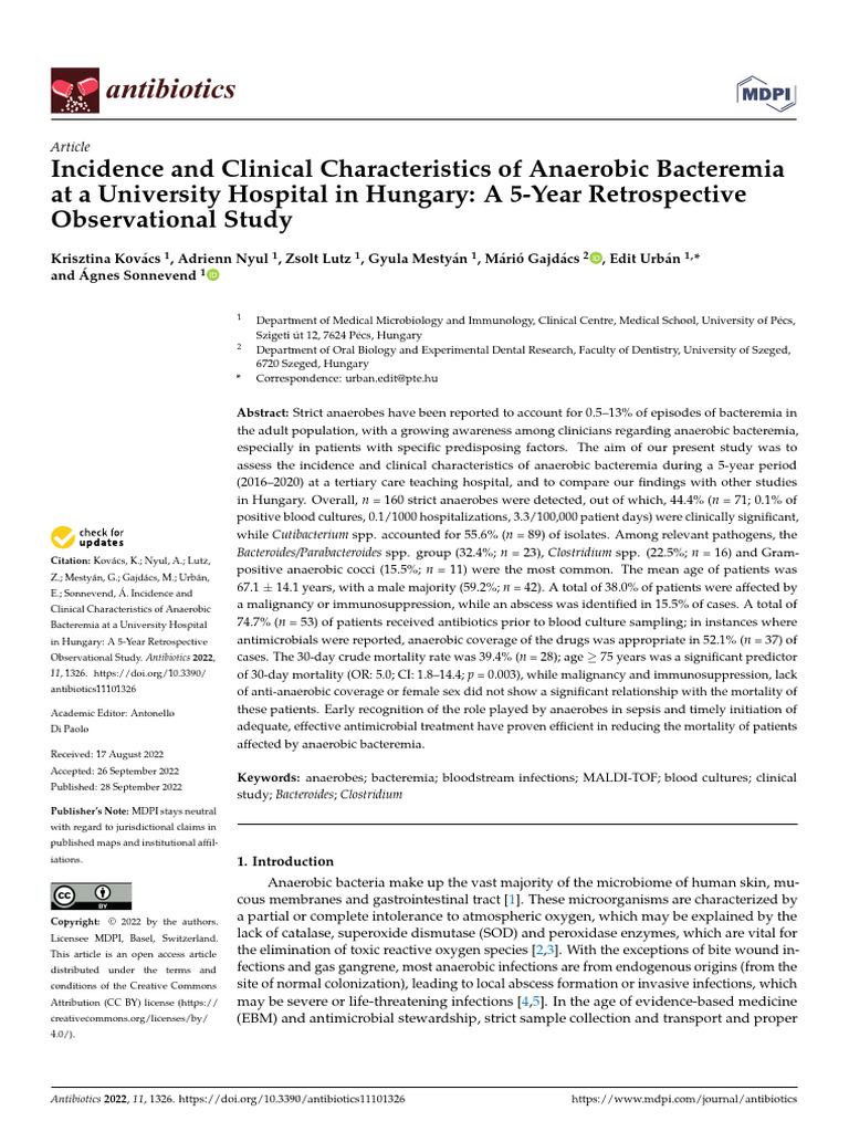 Antibiotics 11 01326 v2 | PDF | Infection | Sepsis