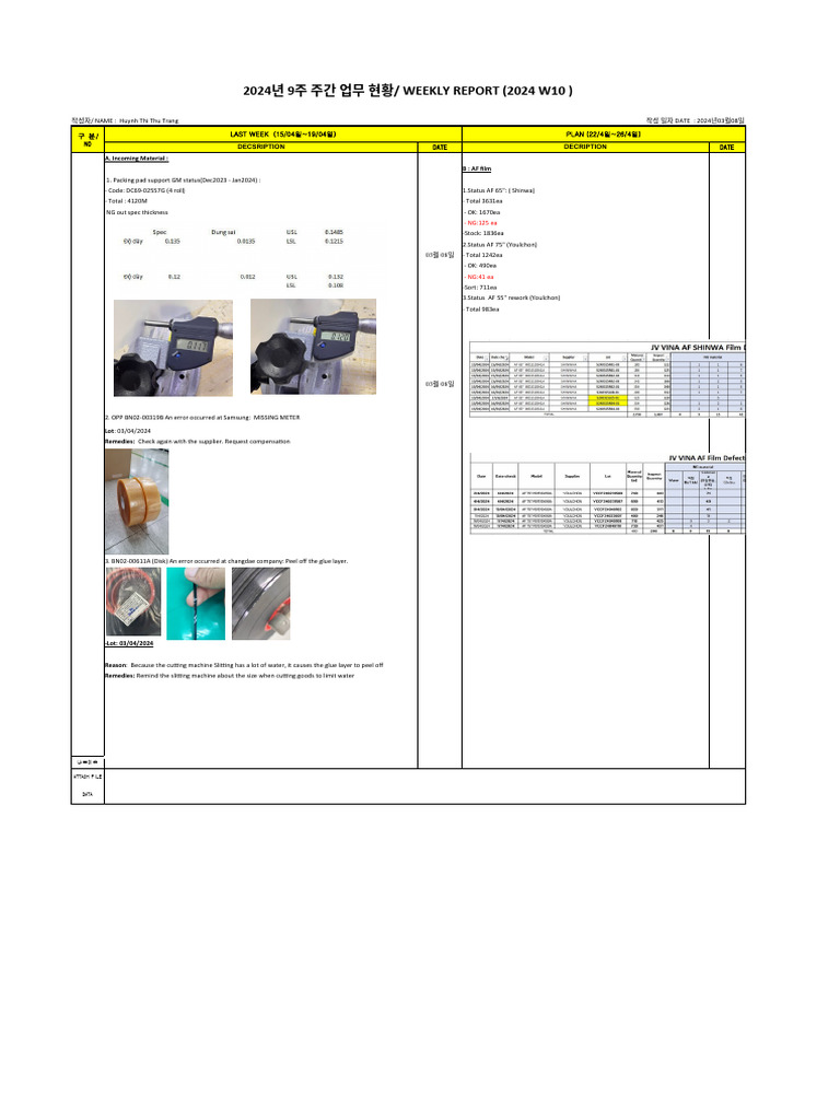 Weekly Report on Incoming Material Status | PDF | Computing | Computer ...