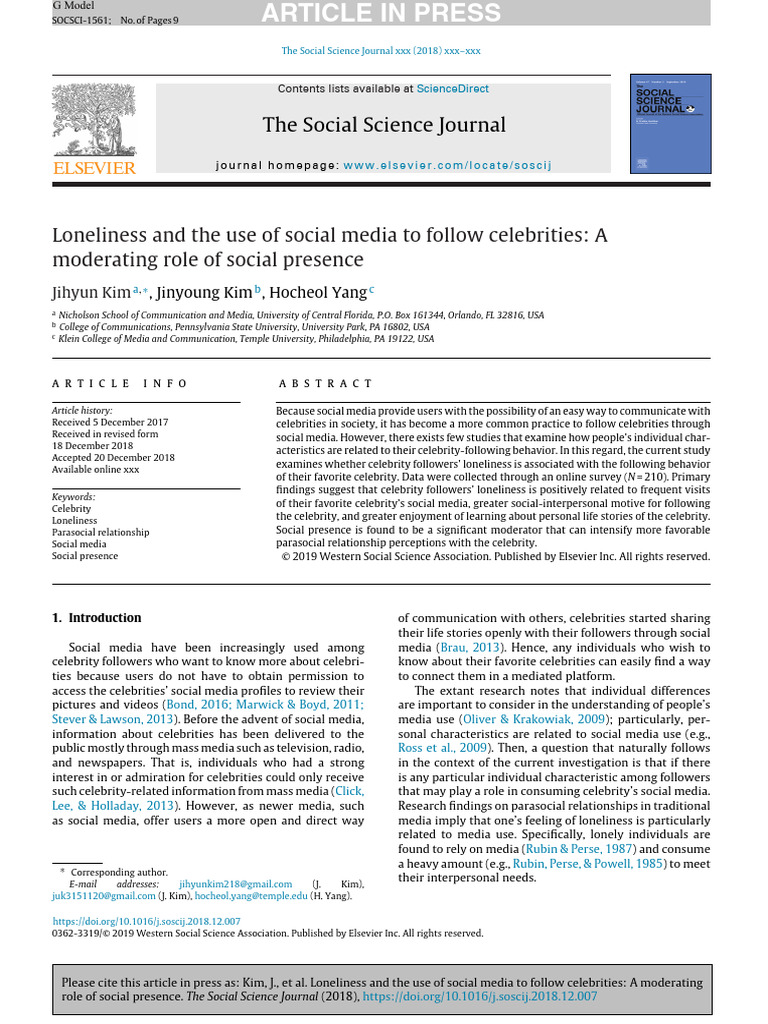 Loneliness and Celebrity Social Media Use | PDF | Social Media ...