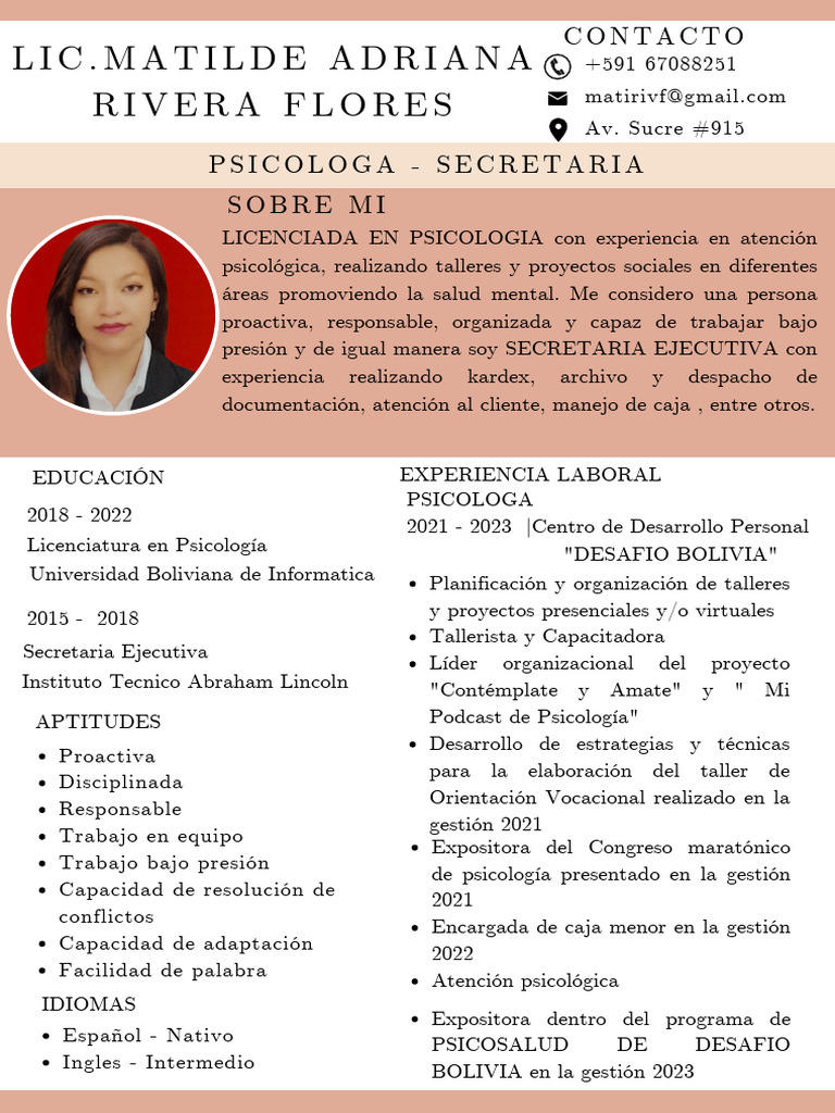 Curriculum D LIc. Matilde Rivera | PDF | Sicología | Desarrollo personal