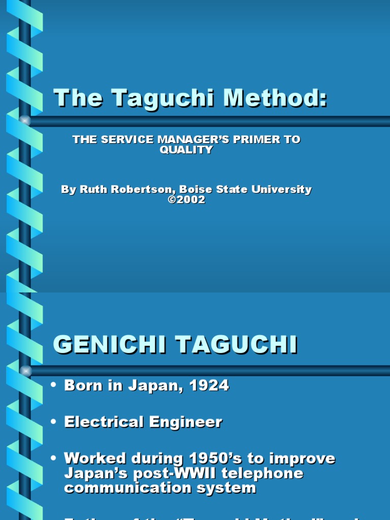 Taguchi Method Design Of Experiments Experiment