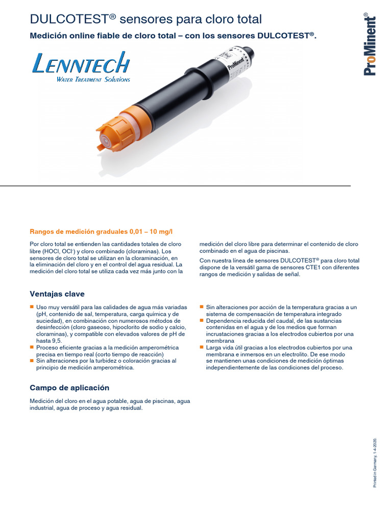 Sensores DULCOTEST® para cloro total | PDF | Sensor | Agua