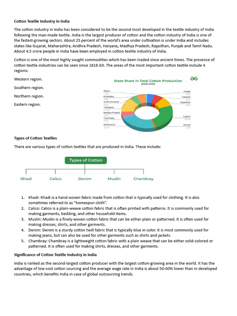 Overview of India's Cotton Textile Industry | PDF | Cotton | Textiles