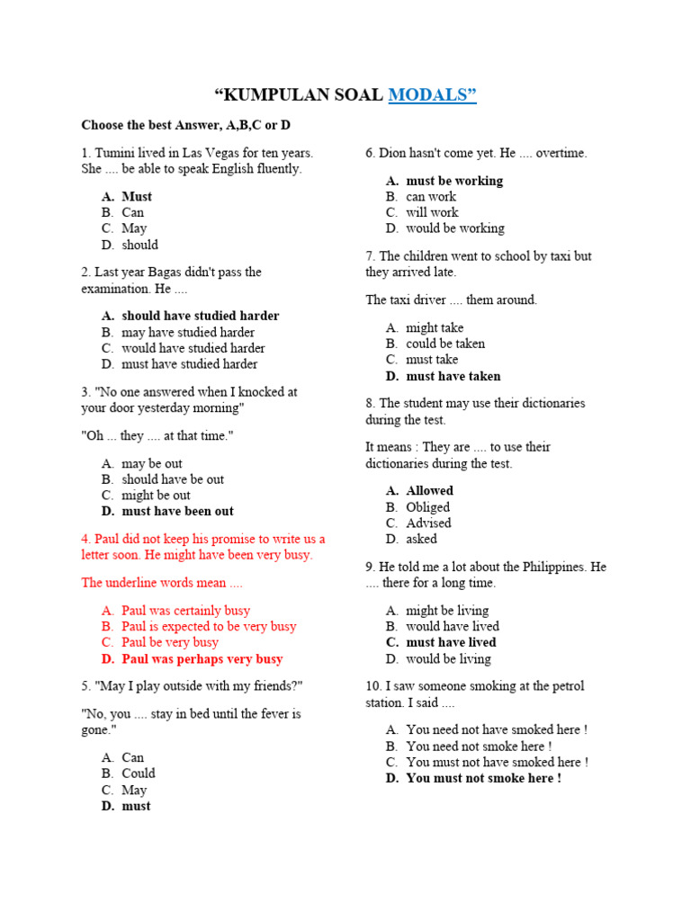Kumpulan Soal Modals Dan Jawaban Pdf