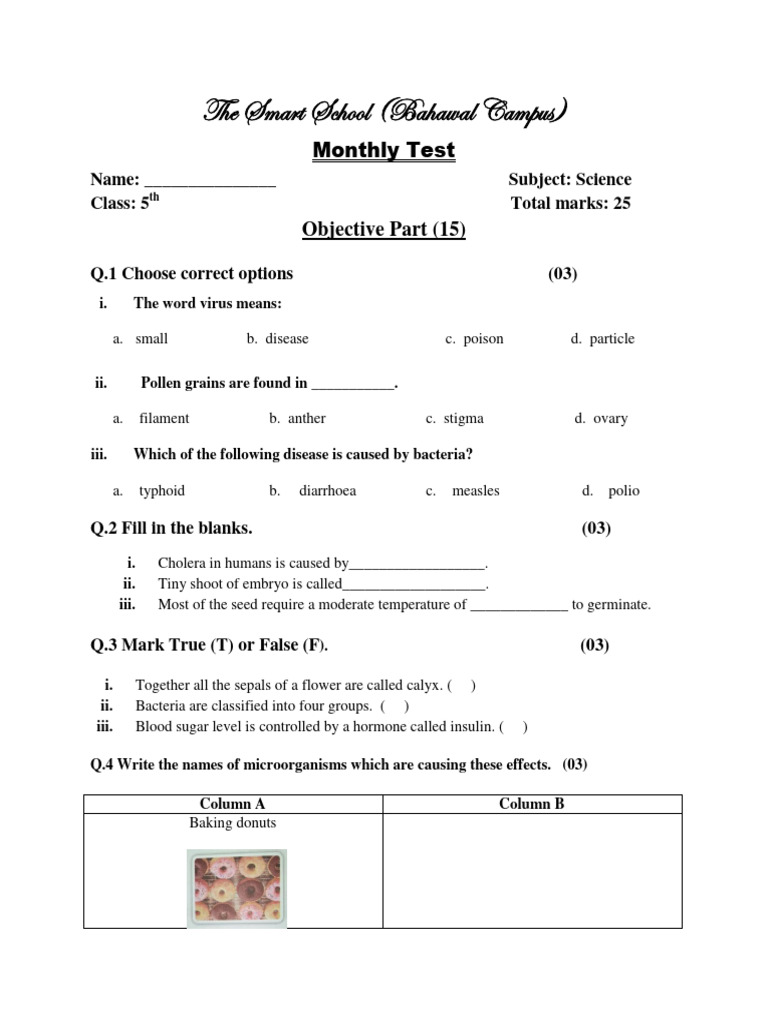 Science Test 5 TH Class | PDF | Flowers | Pollination