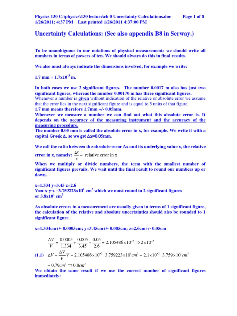 Uncertainty Calculations | PDF