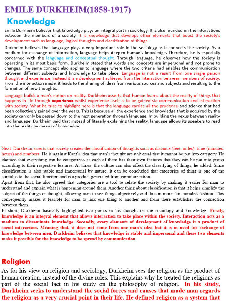 Durkheim's Sociology of Knowledge and Religion | PDF | Émile Durkheim ...