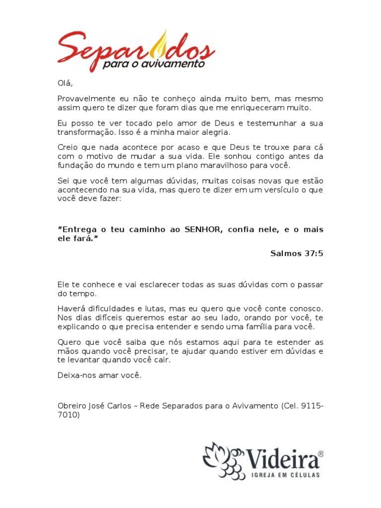 Exemplo De Carta Para Encontro Com Deus – Novo Exemplo