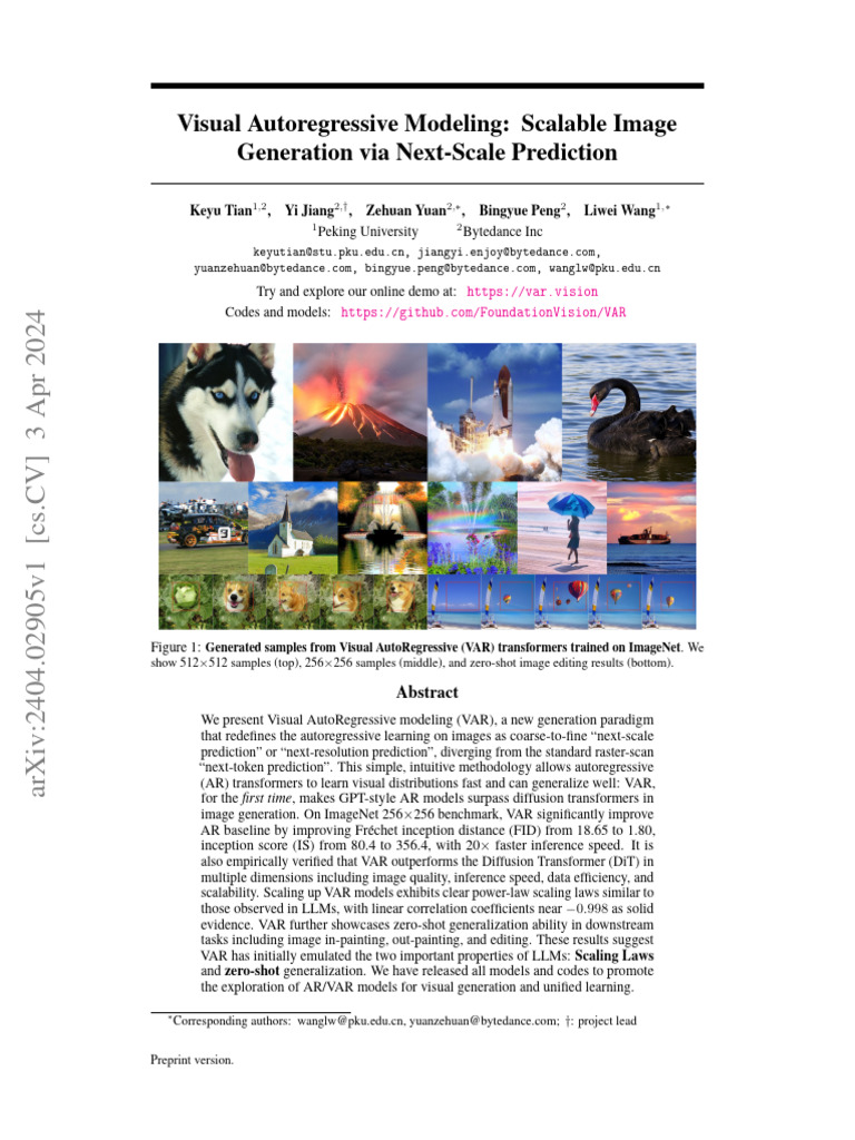 Visual Autoregressive Modeling for Images | PDF | Power Law | Logarithm