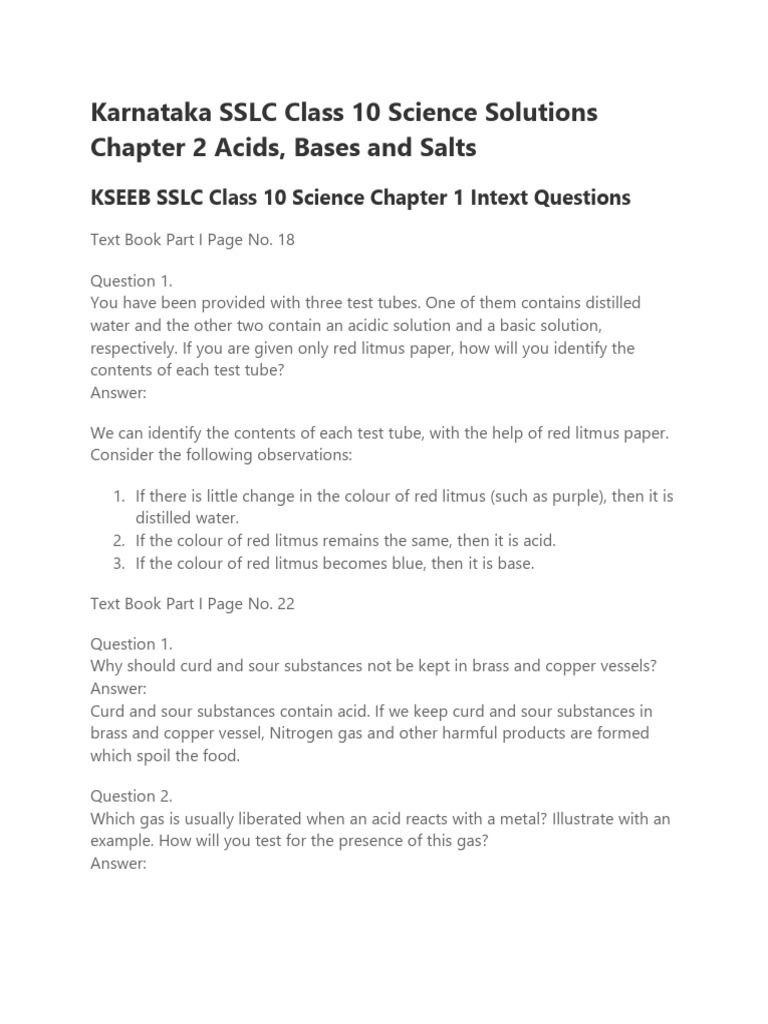 Class 10 Science: Acids, Bases, Salts | PDF | Ph | Hydroxide