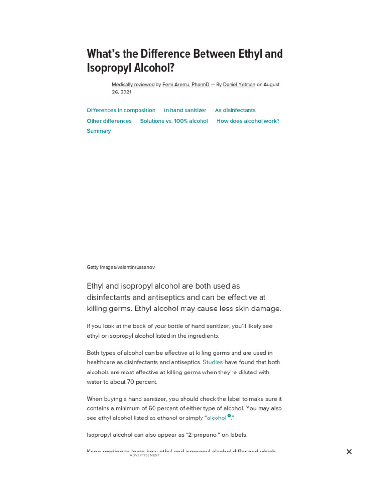 Ethyl Alcohol vs. Isopropyl Alcohol Uses and Effectiveness PDF Ethanol Disinfectant