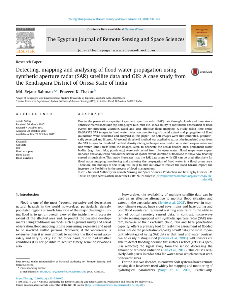Flood Mapping with SAR and GIS in India | PDF | Flood | Remote Sensing
