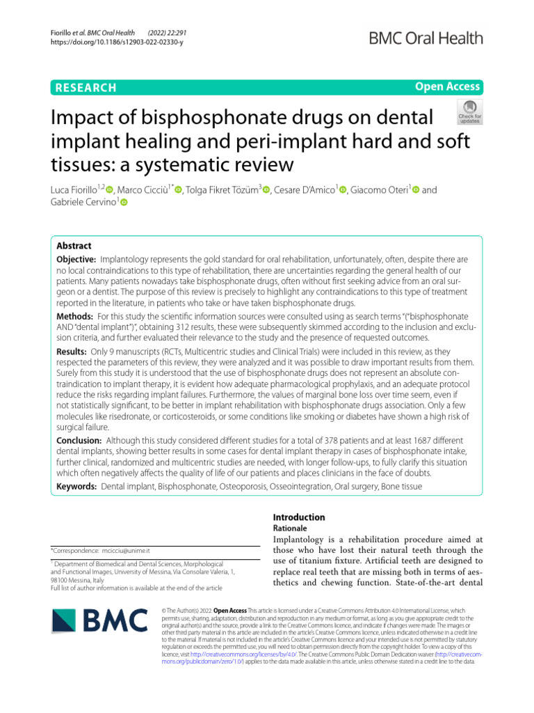 Impact of Bisphosphonate Drugs On Dental Implant Healing and Peri ...