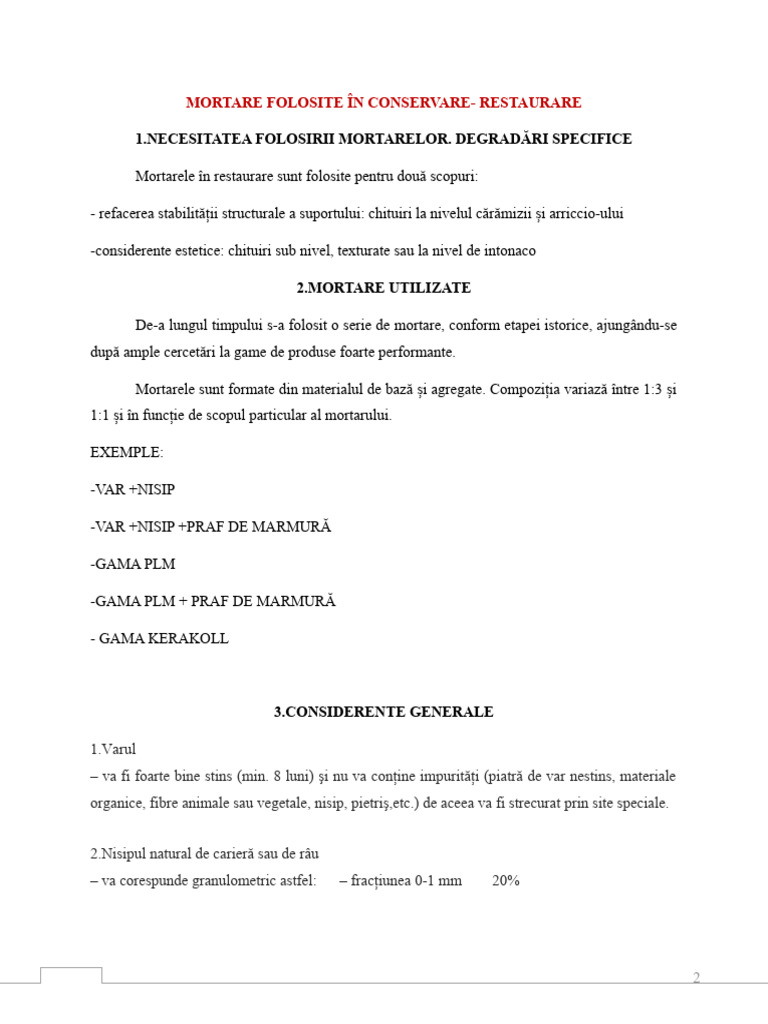 Mortare Folosite În Conservare | PDF