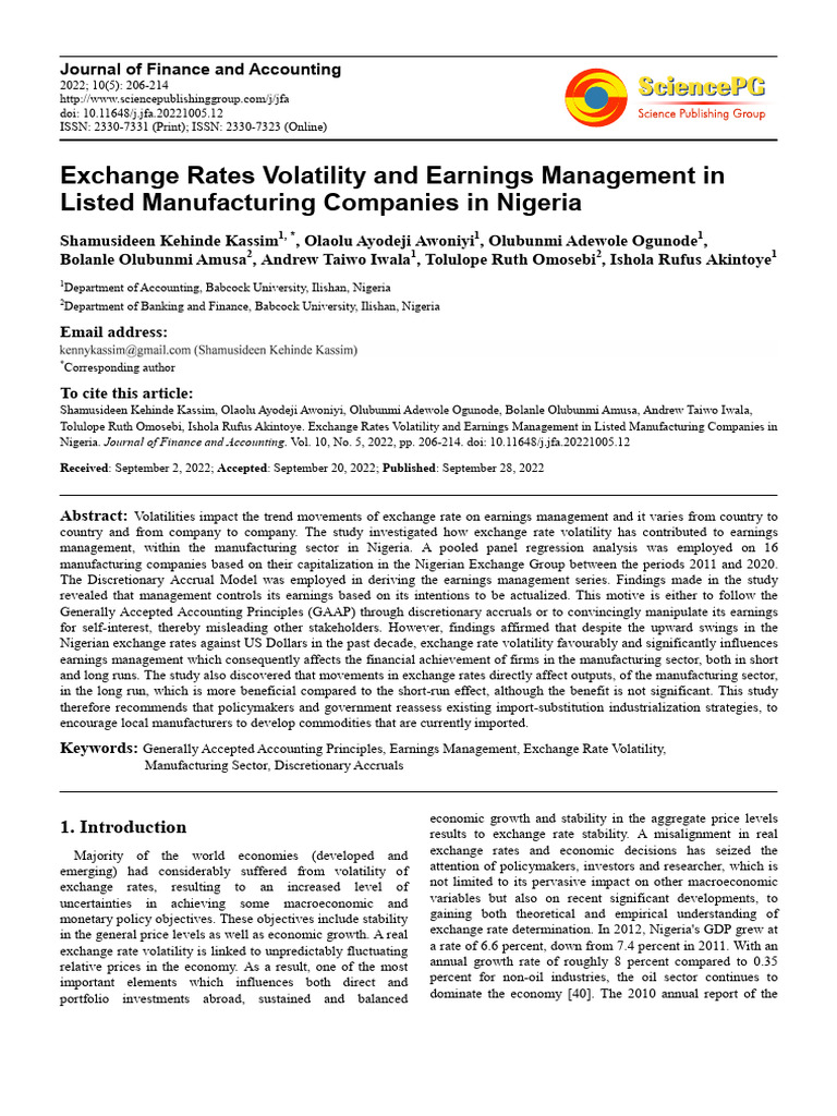 Exchange Rates Volatility and Earnings Management in Nigeria | PDF ...