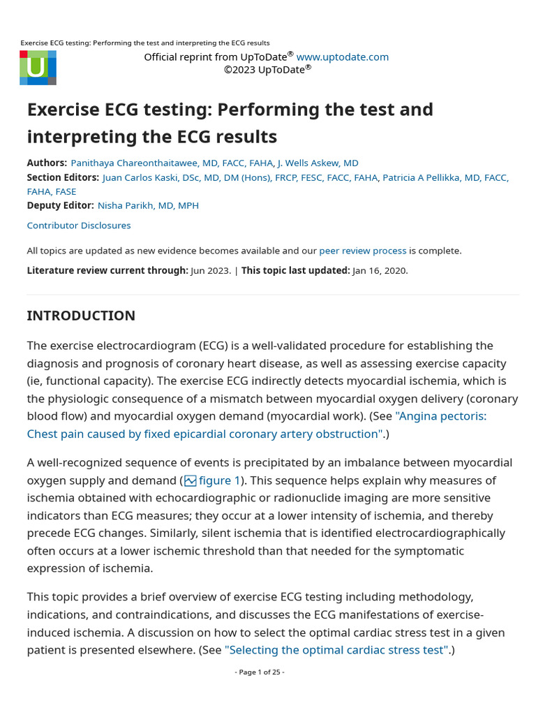 Exercise ECG Testing Performing The Test and Interpreting The ECG ...