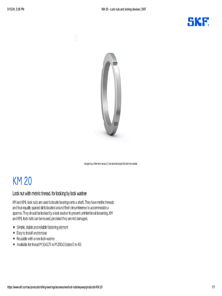 KM 20 Lock nuts and locking devices _ SKF PDF