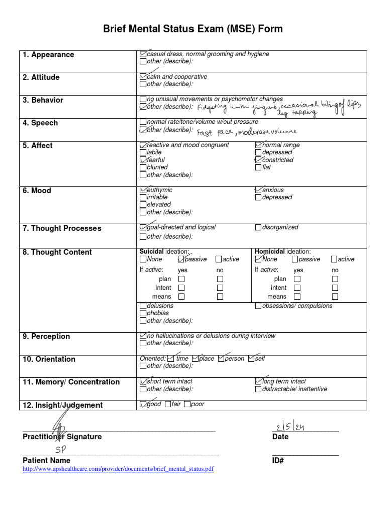 Brief Mental Status Exam | PDF | Diseases And Disorders | Psychological ...