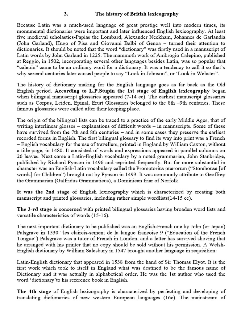 History of British Lexicography | PDF | Dictionary | English Language
