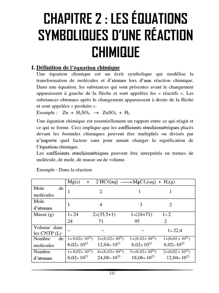 Équations chimiques : définition et règles | PDF | Réaction d ...