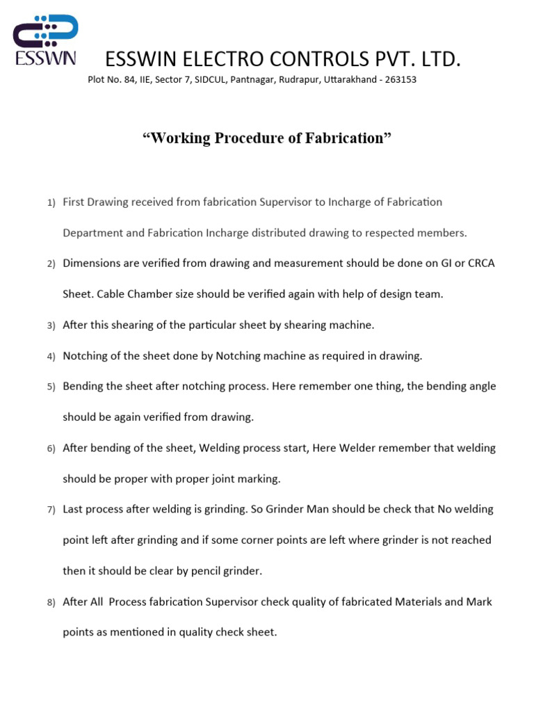 SOP of Fabrication | PDF