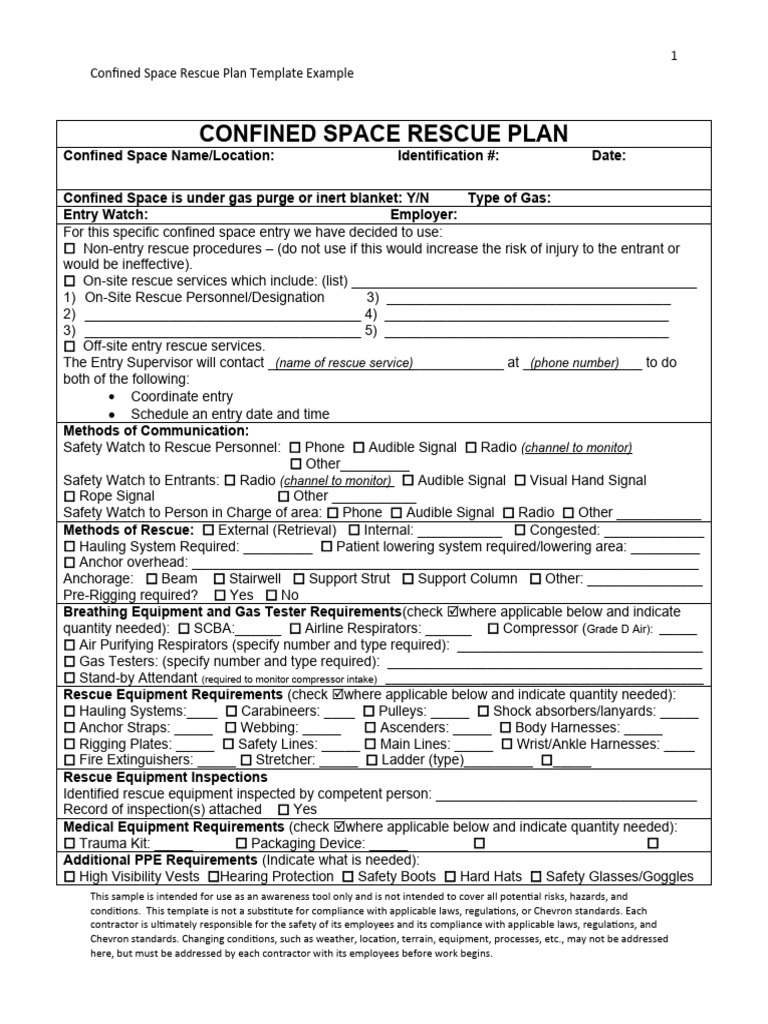 Confined Space Rescue Plan Download Free PDF Safety Personal